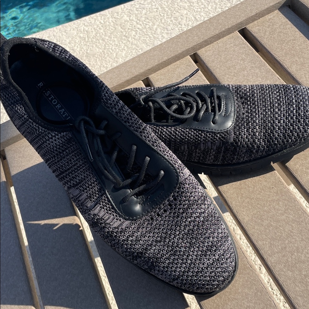 Restoration Men's Black Gray Knit Athleisure Black Sole Shoes SZ 10.5 Gym Casua
